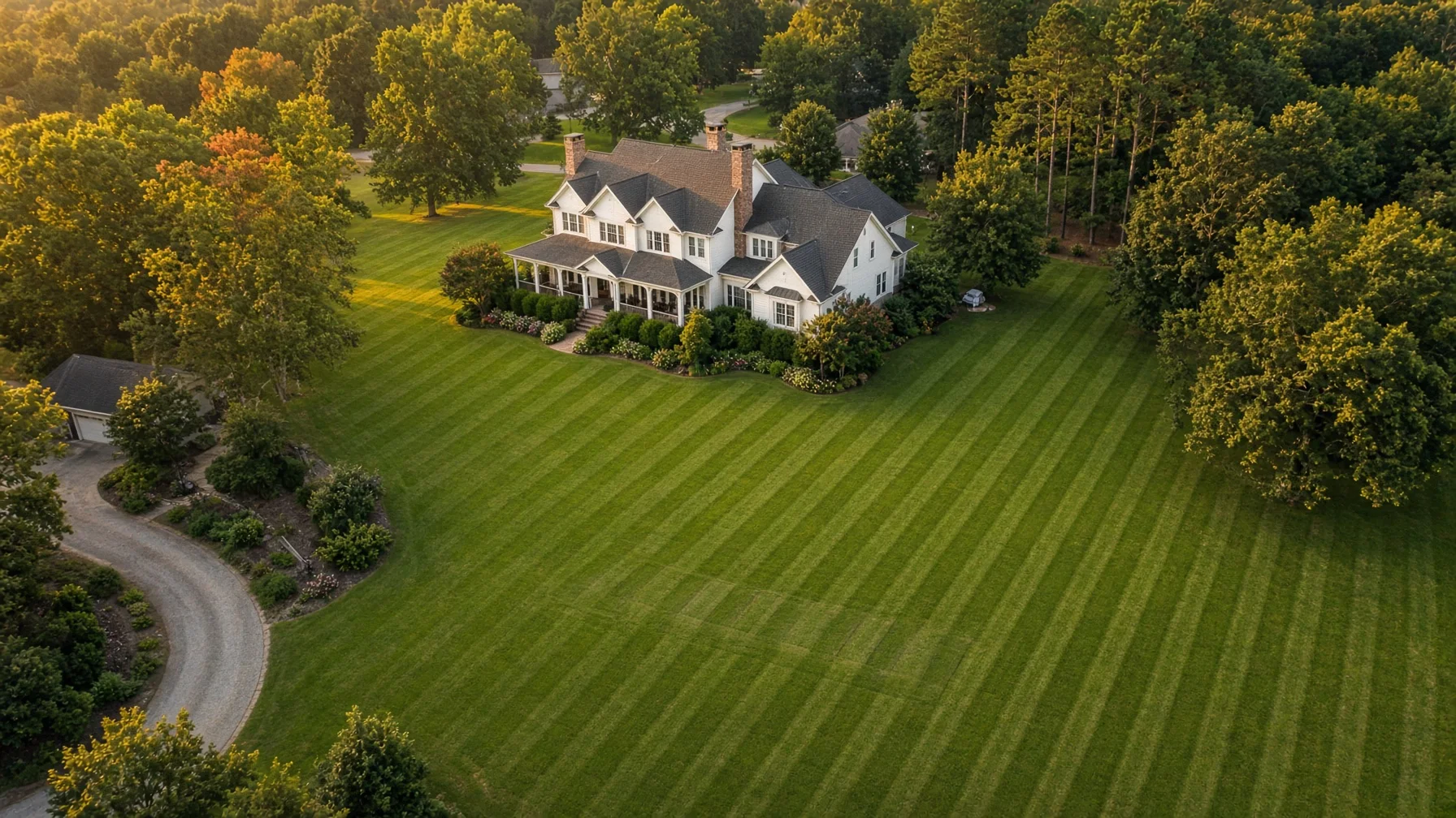 Aerial view of a home and yard used for septic system property documentation